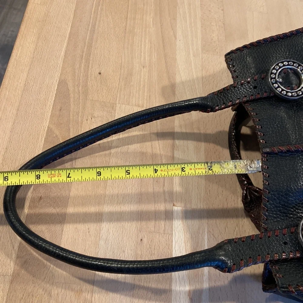 BRIGHTON Rayann Dark Brown Pebble Leather Braided Handles Whipstitch Satchel